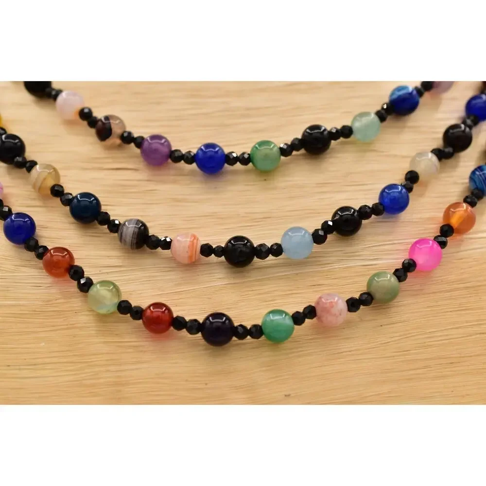 Vintage Multi-Strand Colorful Glass Cabochon Beaded Necklace Crystal 1980s BinAU